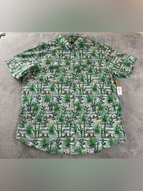 Foundry Mens Young Mens 2XLT Green Hawaiian Cactus Desert Short Sleeve Shirt